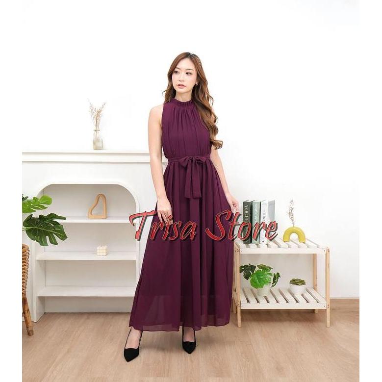 Miranda Halter Dress - Chiffon Import - Gaun Pesta Prewed Bridesmaid Polos panjang formal Kondangan 