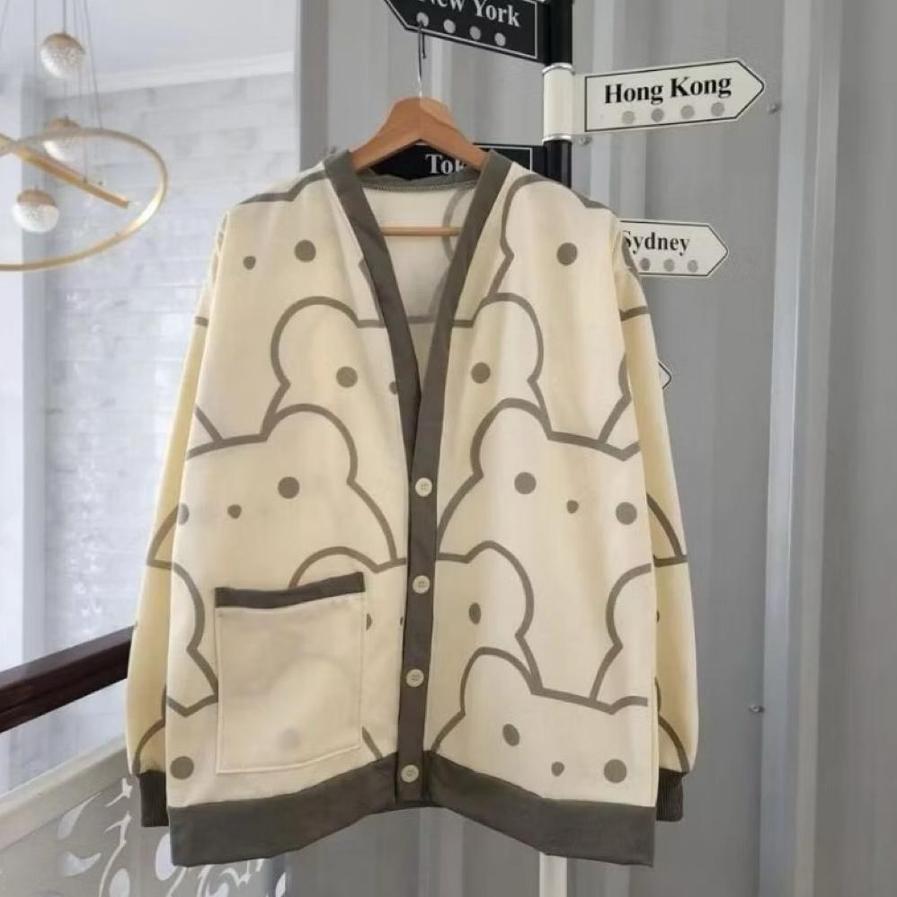Fast Delivery Bear Cute Cardy Oversize | Cardigan Model Beruang Full Print
