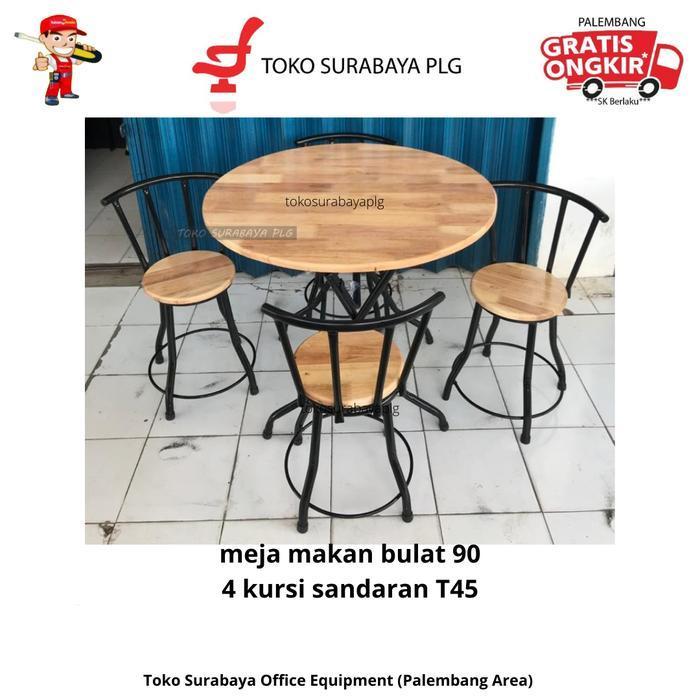 Meja Cafe Kursi Makan Besi Lipat Bulat 90 + 4 Kursi Sandaran T45 CMF