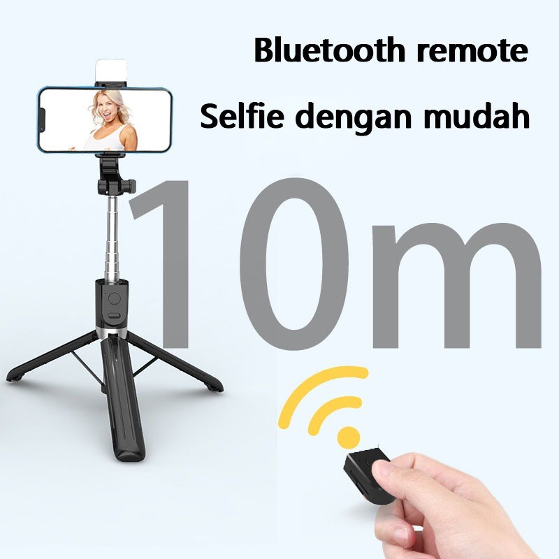 170Cm Tongsis Selfie Stick Tripod 360 Tongsis Tripod Bluetooth Remote Portable Lampu Led Tripod Hp T