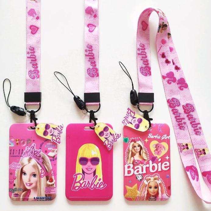 ID Card Holder Name Tag Lanyard / Kalung Wadah Kartu Identitas Tapping e-money Barbie Doll Pink Cute