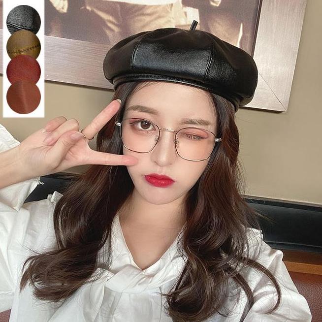 BELT topi beret kulit pu leather baret topi mangaka komikus korea jepa