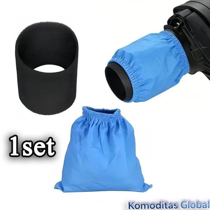 BAIAVY Kantong Filter Vacuum Cleaner Basah Kering 1 Set - Kain Biru & Busa Hitam