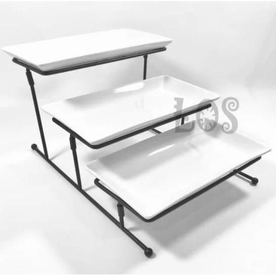 Homepiring Buah Kue Set 11 Susun 3 Keramik Putih Rak Gbc35