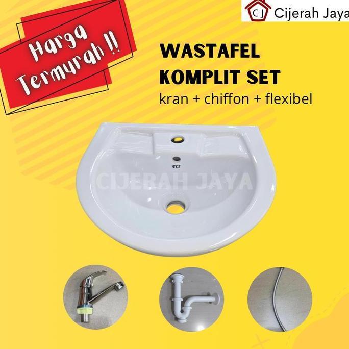 VOLK Wastafel Cuci Tangan Gantung Komplit / Washtafel VOLK + Kran + Sifon + Flexibel original
