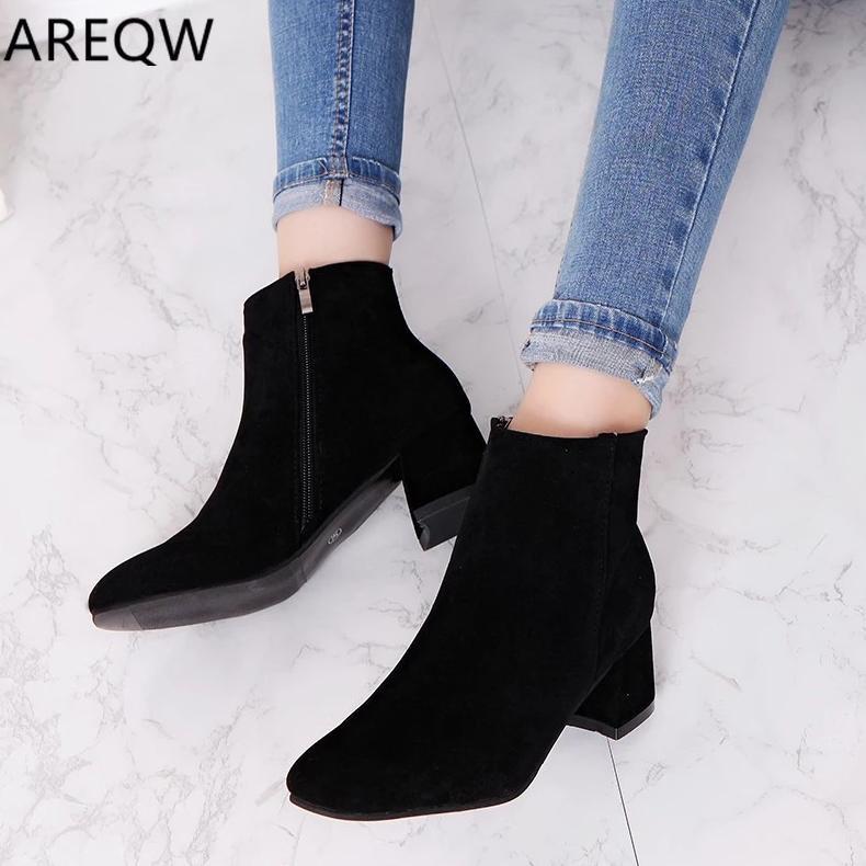 Promo Sepatu Boots Wanita Hak Tebal Sepatu Boots Kerja Wanita Hak Tinggi  Sepatu Boots Kulit Wanita 