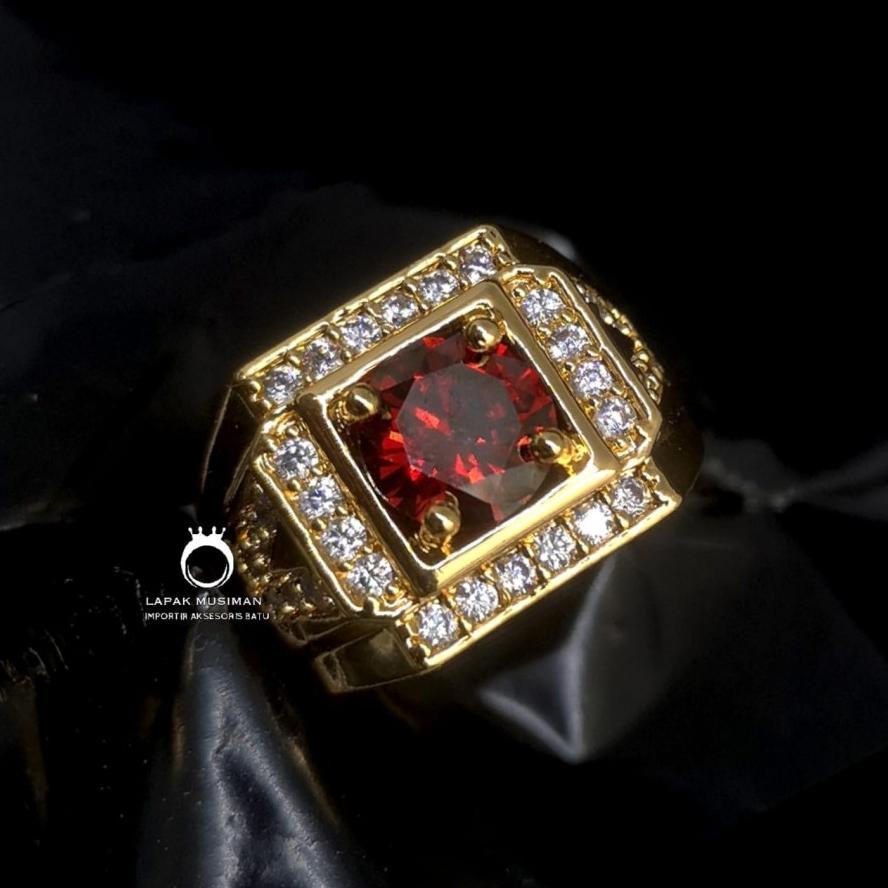 ORIGINAL Cincin Pria Warna Kuning Emas Diamond Ruby King Saphire