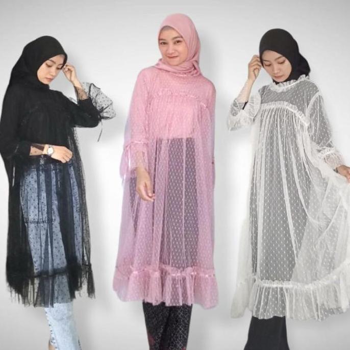 produk asli maria collection elmira - tile tunik polkadot outer wanita out kondangan wisuda lamaran 