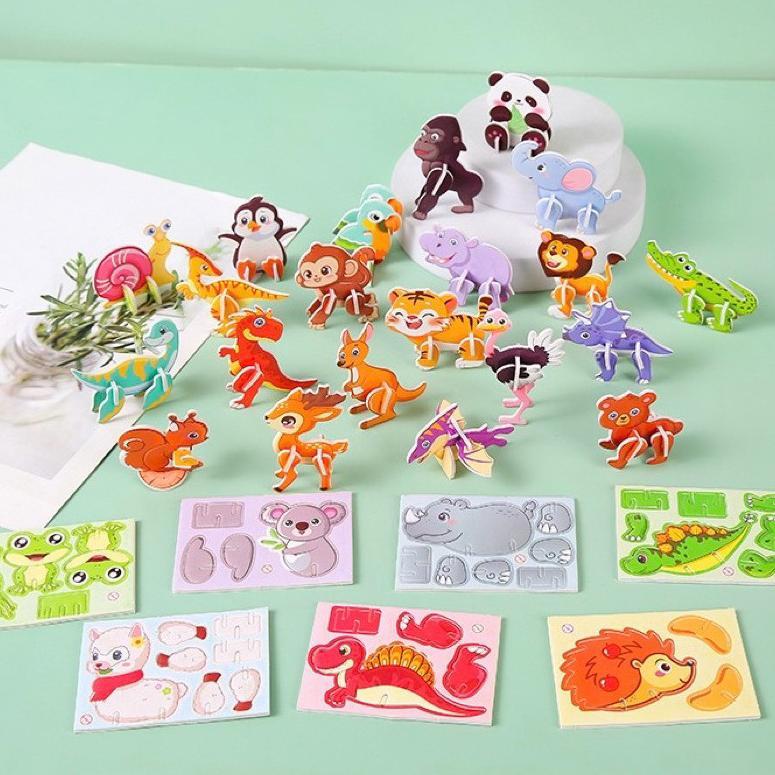 Exclusive Mainan Edukasi Anak Puzzle 3D Diy Motif Hewan Serangga Dinosaurus Kendaraan Puzzle 3D Diy