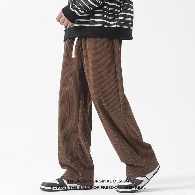 Celana Cargo Corduroy Celana Cargo Corduroy Pria Hitam Pants Korean Style Panjang