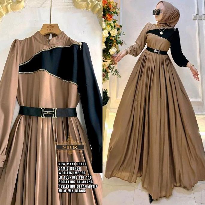 New Shr Ori TerbaruMaxydress Zipper Dada Serong Gamis Wanita Pita Kancing Wolfis Promo Lebaran