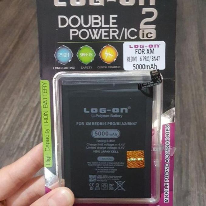 baterai log-on Xiaomi Redmi 6 Pro / Mi A2 Lite BN47 BN-47 double power