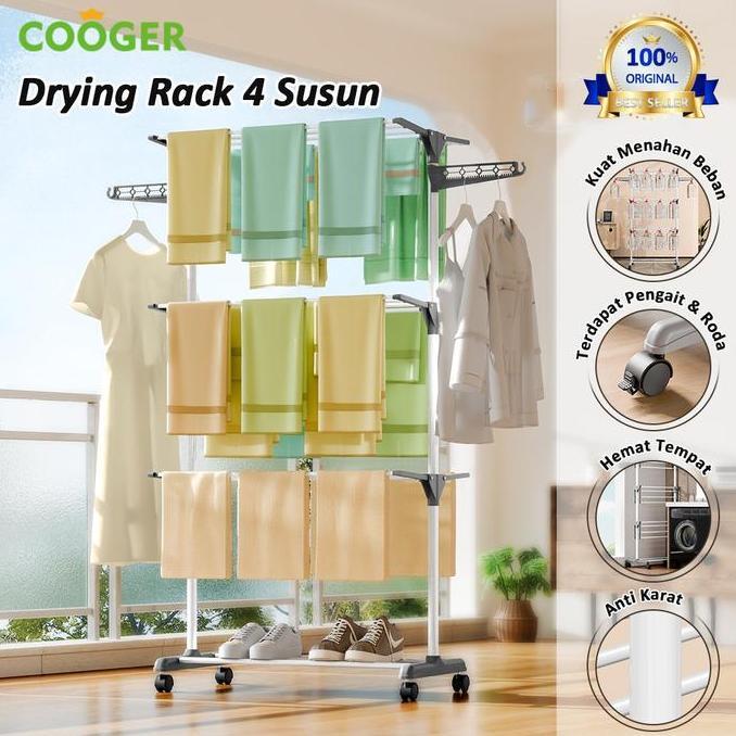 COOGER Rak Jemuran Baju Stainless Steel Rak Jemuran Handuk 4 Susun