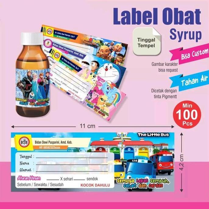 isi 100 pcs Label Obat/Etiket Sirup/Stiker Obat/Label Sirup Custom Nama