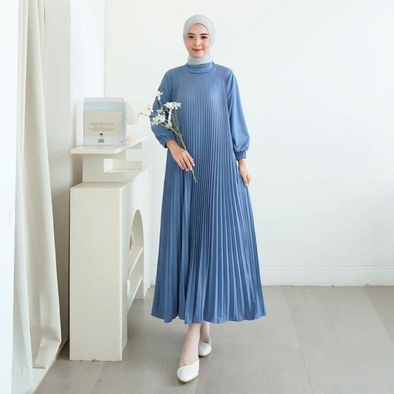 Dress Plisket Lengan Panjang / Gamis Plisket Panjang 130cm / Payung / Maxy Dress Pleats / Gamis Plis