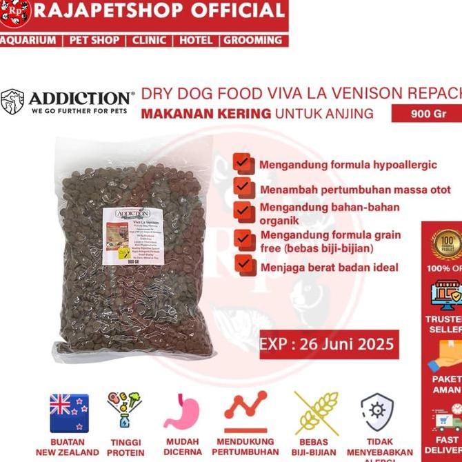 ( PAKAN ) ADDICTION DOG VIVA LA VENISON REPACK 900 GR MAKANAN ANJING GRAIN FREE