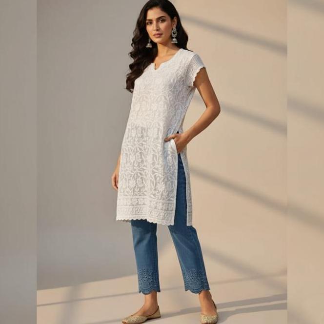 Blus / Kurti Blus Kurti Putih India Katun Camric Hand