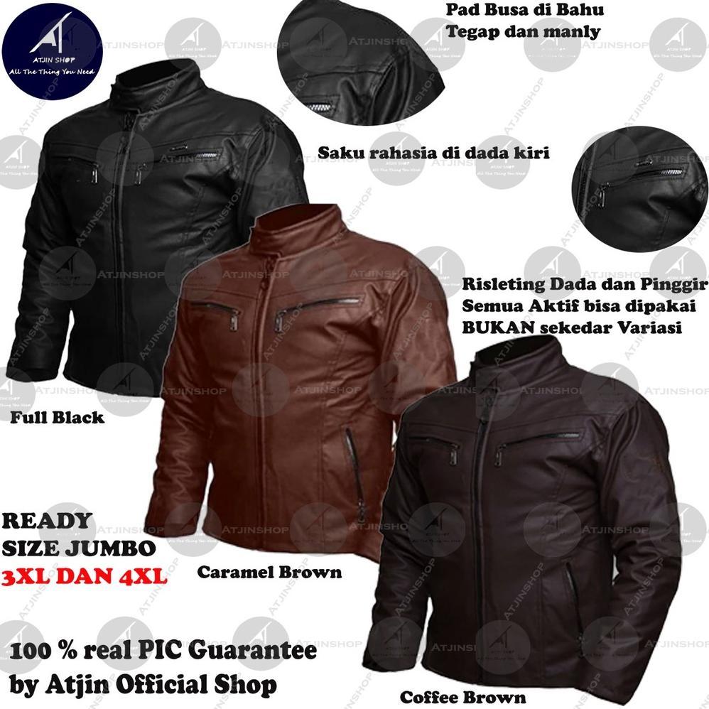 Original [Ready Size Jumbo] Jaket Kulit Motor Pria Anti Air Dan Angin Model Banker Racing / Jaket To