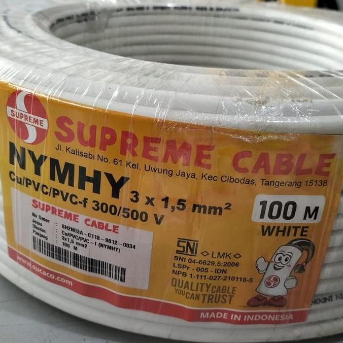 Kabel NYMHY 3x1.5 mm NYMHY 3 x 1.5 mm Supreme Putih 1 Roll 100 meter