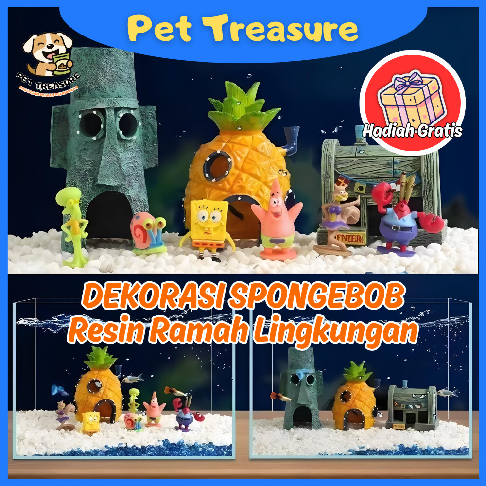 Dekorasi Akuarium Spongebob Squidward Patrik Ornamen Aquarium Lucu Aksesoris Hiasan Ikan 0232