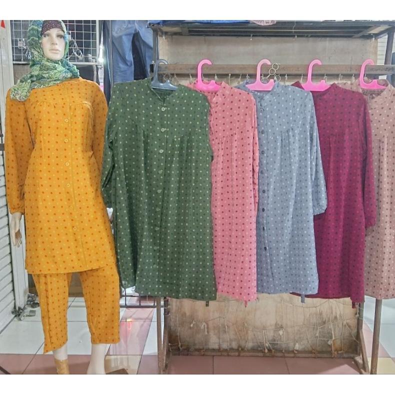 Setelan Tunik Celana Bahan Cringkle Rubiah Kekinian