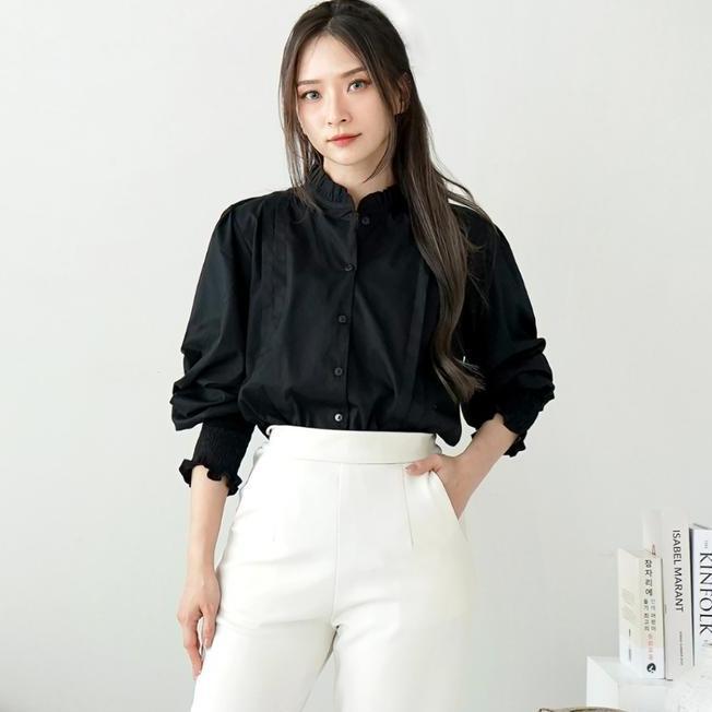 Aiko Shirt Kemeja Aiko Shirt Kemeja Kerut Lengan Panjang Wanita Katun