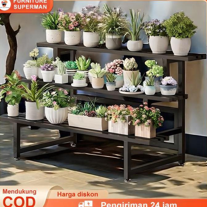DAMELOPO Furniture Superman Rak Bunga Besi Susun Tebal Anti Karat Standing Pot Rak Susun Serbaguna S