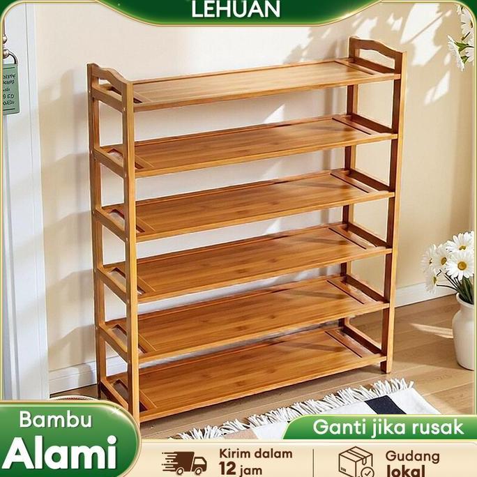 LH-Rak Sepatu Susun Kayu Rak Bamboo Penyelenggara Rak Sandal Rak Sepatu Medan Rak Penyimpanan Lemari