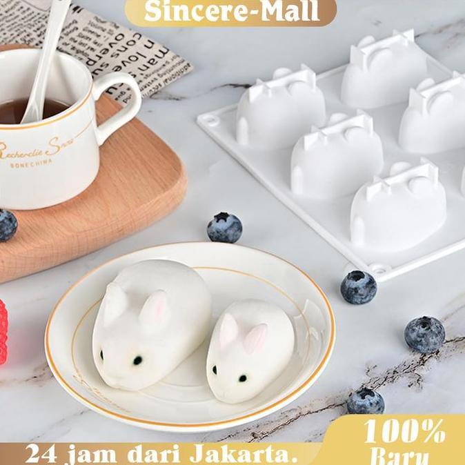 HAMDORA Cetakan Silikon Kelinci 3d 6 /2 Lubang Pudding Jelly Coklat Cetakan