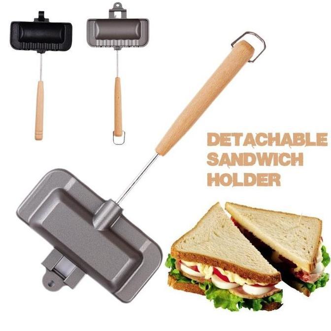 GUNEMANE Wajan Sandwich Dua Sisi Wajan Panggangan Lipat Anti Lengket Wajan Untuk Roti Bakar Roti Pan
