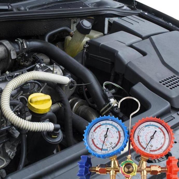 HASQUINE 1 Set Alat Pengisian Freon AC & Kulkas Double Manifold Kuningan, Paket Lengkap untuk Isi Fr