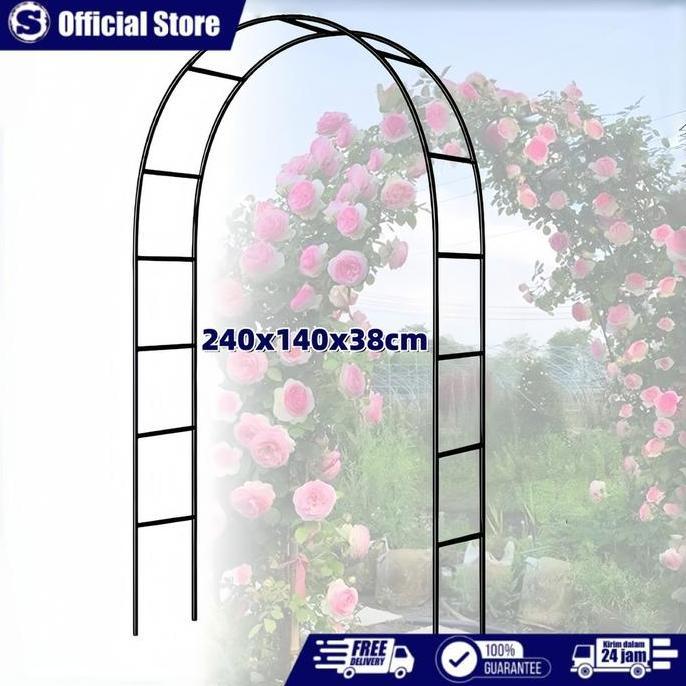 HASQUINE Pergola Besi Dekorasi  Besi Lengkung Dekorasi 2,4m X 1,4m Gapura Pintu Masuk Dekorasi