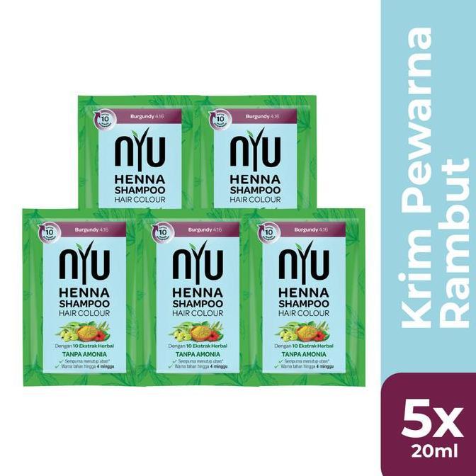 NYU Henna Shampoo Hair Colour - Sampo Pewarna Rambut Burgundy - Isi 5