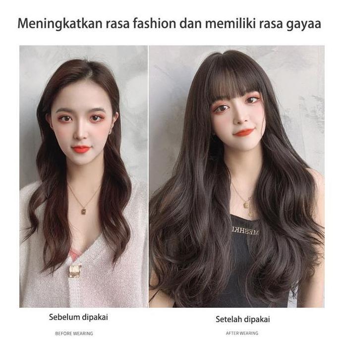 Wig bergelombang panjang 70cm baru untuk wanita dengan poni wig rambut keriting panjang gelombang be