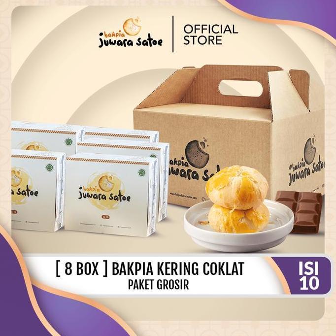 (juwara satoe x bundasuksespasti) Paket Grosir 8Box Bakpia Kering Coklat - Makanan Snack Khas Jogja
