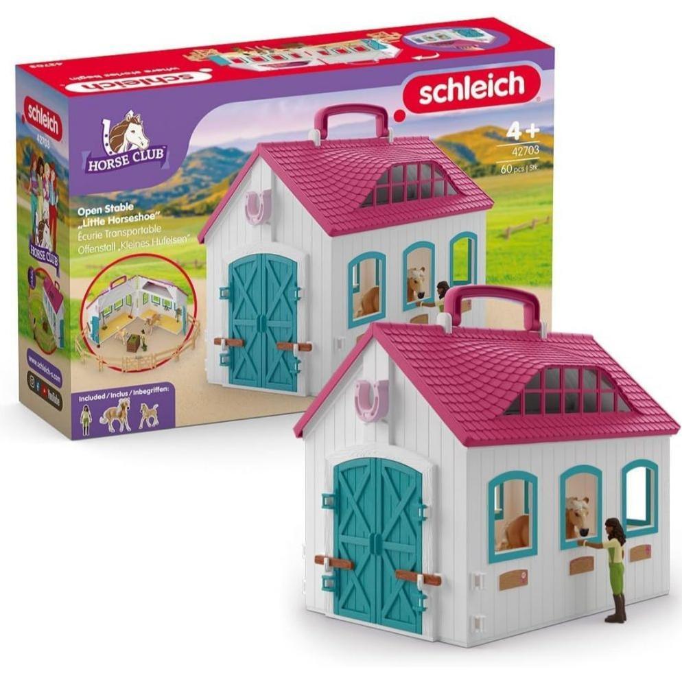 schleich Horse Club - 60PC Little Horseshoe Open Stable Playset - With 2 Horse
