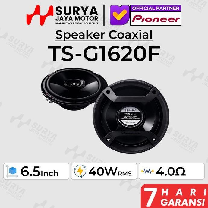 Pioneer Ts-G1620F 6.5 Inch Speaker Coaxial 40W Rms 300W Peak Power 2-Way Speaker Audio Mobil Tsg1620