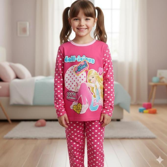 OARINAX LNR Shop Lokal Premium Girls Piyama Set Barbie Baju Tidur Lengan Panjang Bahan Katun Tebal F