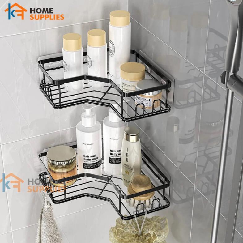 GARANSI KF Rak Sudut Kamar Mandi Jumbo 1 SET Tempel Dinding Serbaguna Free Perekat / Rak Kamar Mandi