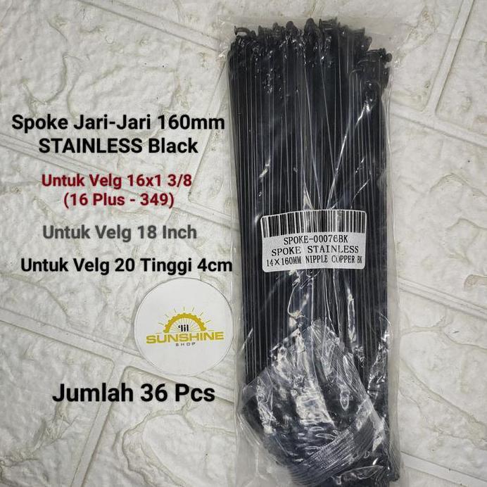 Spoke Ruji Jari 160 STAINLESS Black 160mm Rims Velg Sepeda 20 Murni Tinggi 4cm Dan 18 Dan 16 Plus Ju