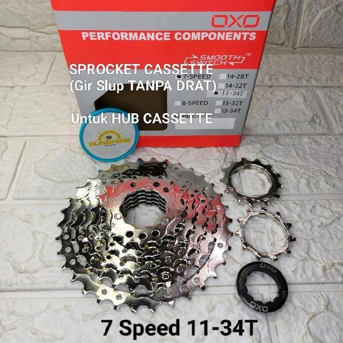 Sprocket Cassette 7 Speed OXO 11-32T / 11-34T CHROME Gir Slup TANPA DRAT Untuk HUB FreeHub jangkrik 