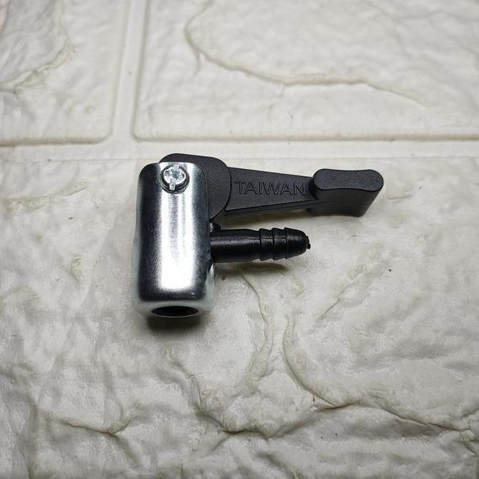 Adaptor Kop Pompa Ban Dalam Sepeda Pentil AV Schrader Model Tekuk Lipat Besi Plastik Made In Taiwan