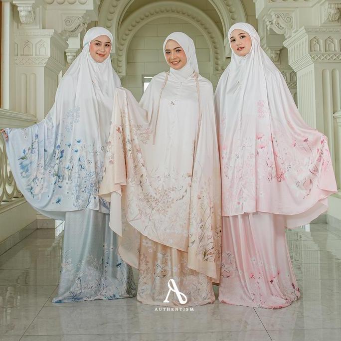 BERKUALITAS - AUTHENTISM ID | Haleema Prayer Set - Mukena Silky Premium Dewasa Motif Print Elegan