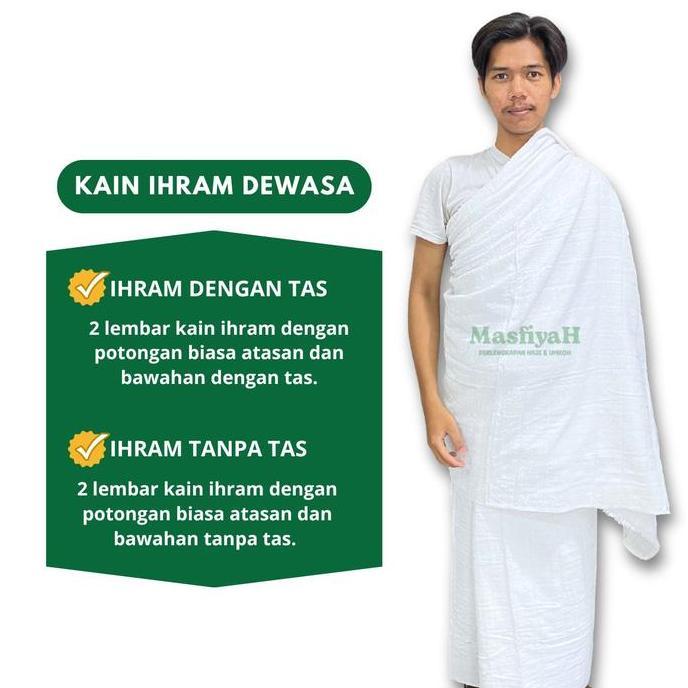 Kain Ihram Dewasa Kain Ihrom Dewasa Kain Ihram+Tas Kain Ihram Putih Polos Perlengkapan Haji Umrah Um