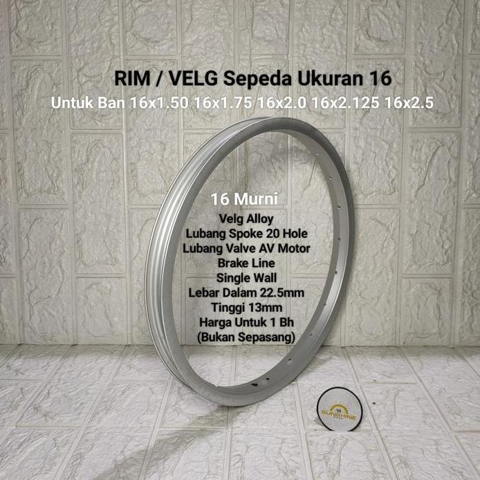 Ready Rims Velg 16 Inch Lubang Ruji 20H Alloy Silver Sepeda Anak BMX Mini Valve AV Brake Line Bisa V