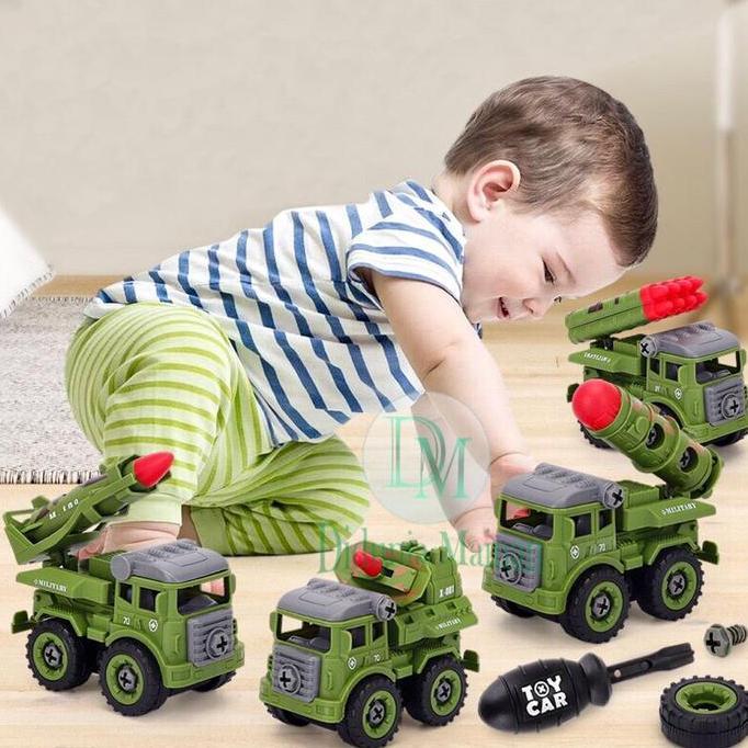 New  mainan edukasi anak mobil militer engineering truck diy army military