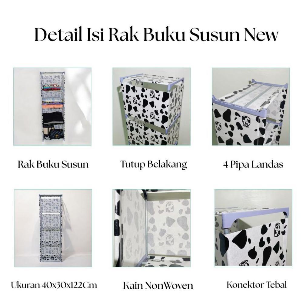 Limited Rak Buku 5 Tingkat 4 Susun Tutup Belakang Lemari Kain Grid Portable Multifungsi Sepatu Baju 