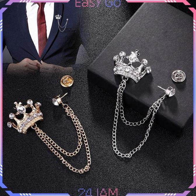 Pin Baju Rantai Desain Crown Bros Rantai Jas Pria Dan Wanita Lapel Pin Bros Jas Bross Jas Pria Bros 
