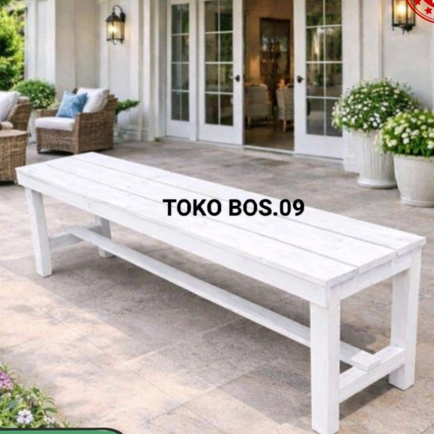 Kursi Bangku Kayu Panjang Warna Putih | Kursi Taman Outdoor | Kursi Tunggu Minimalis Kuat & Elegan