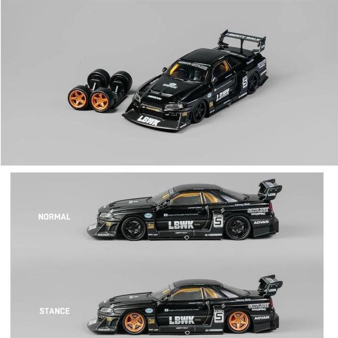 New  CM64-ER34-11 - CM Model 1/64 Nissan LBWK ER34 Skyline R34 #5 Chrome Black Diecast